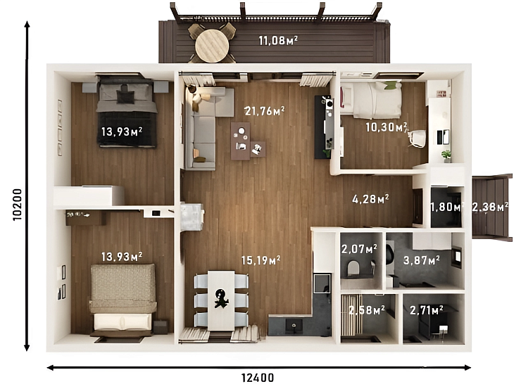 Комплект каркаса Карелия  с террасой, 105 кв.м